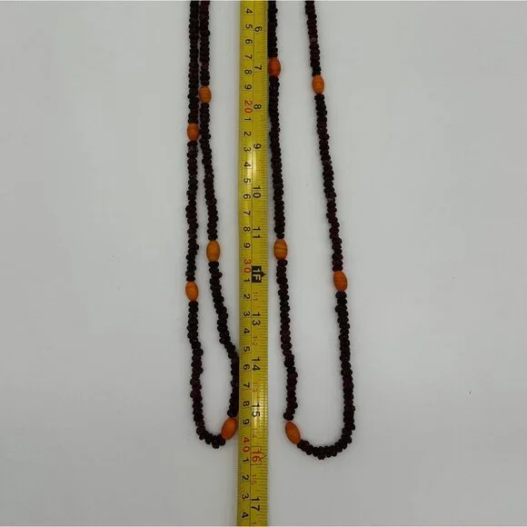 Seed Necklaces Beaded Handmade Natural Orange Brown Botanical Folk Art Set of 2 - Picture 8 of 8